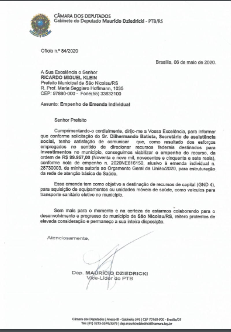 Deputado e vice-líder do PTB viabiliza R$ 99.957,00 para Saúde.